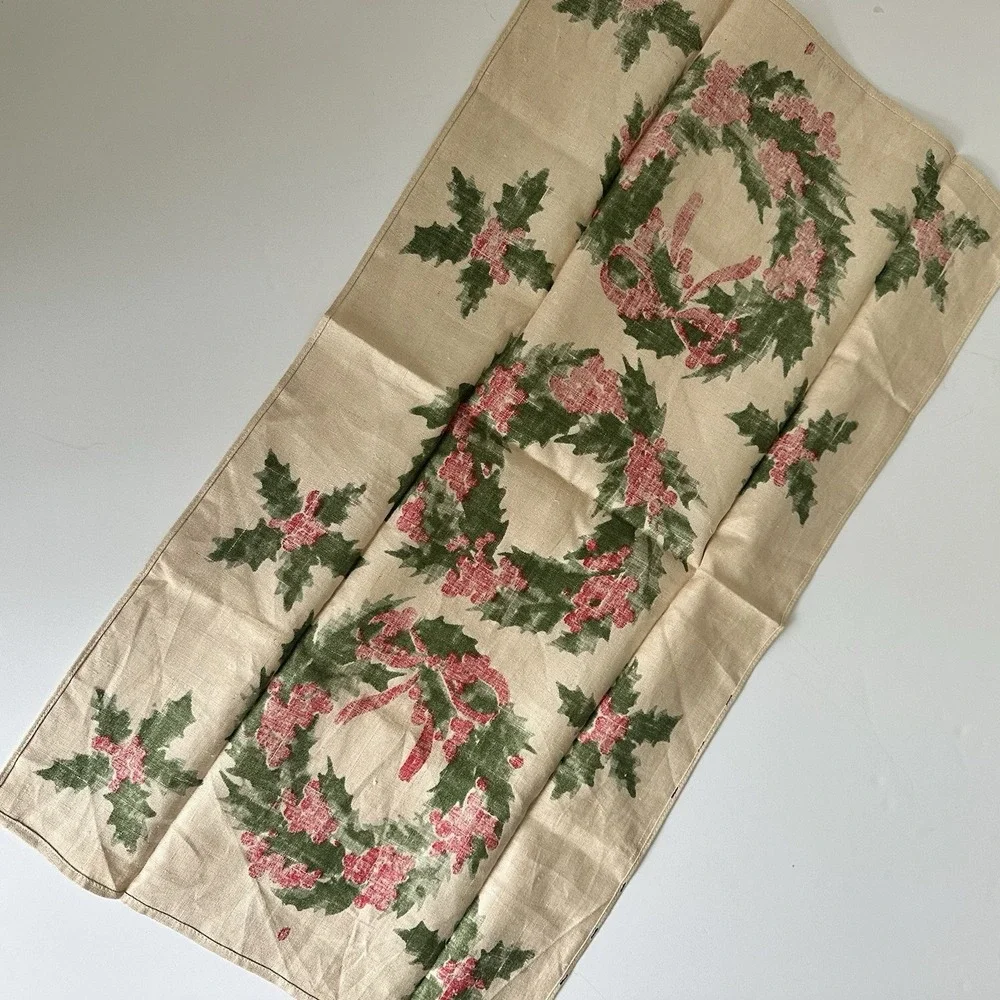Vintage Vera Neumann Wreath Tea Towel Kitchen Christmas MCM